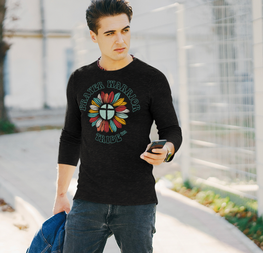 Men Long Sleeve Prayer Warrior Tribe Outline Flower