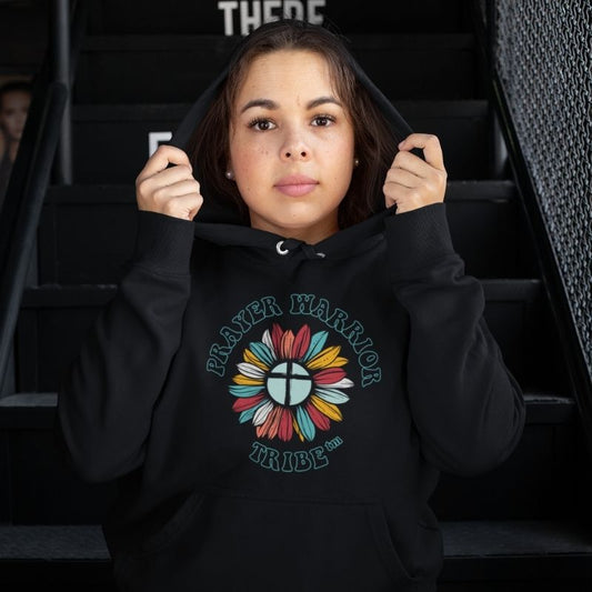 Women Upsize Hoodie Groovy Prayer Warrior Tribe (tm) Flower Outline