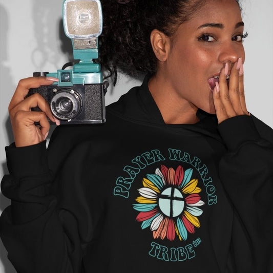 Women Hoodie Groovy Prayer Warrior Tribe Flower Outline