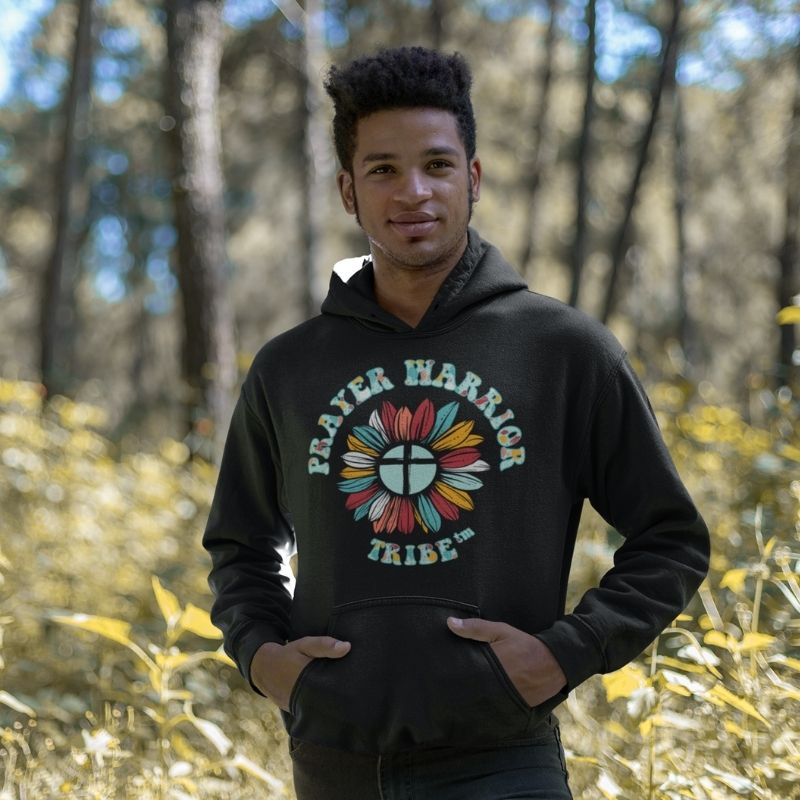 Men Hoodie Groovy Prayer Warrior Tribe Camo Flower
