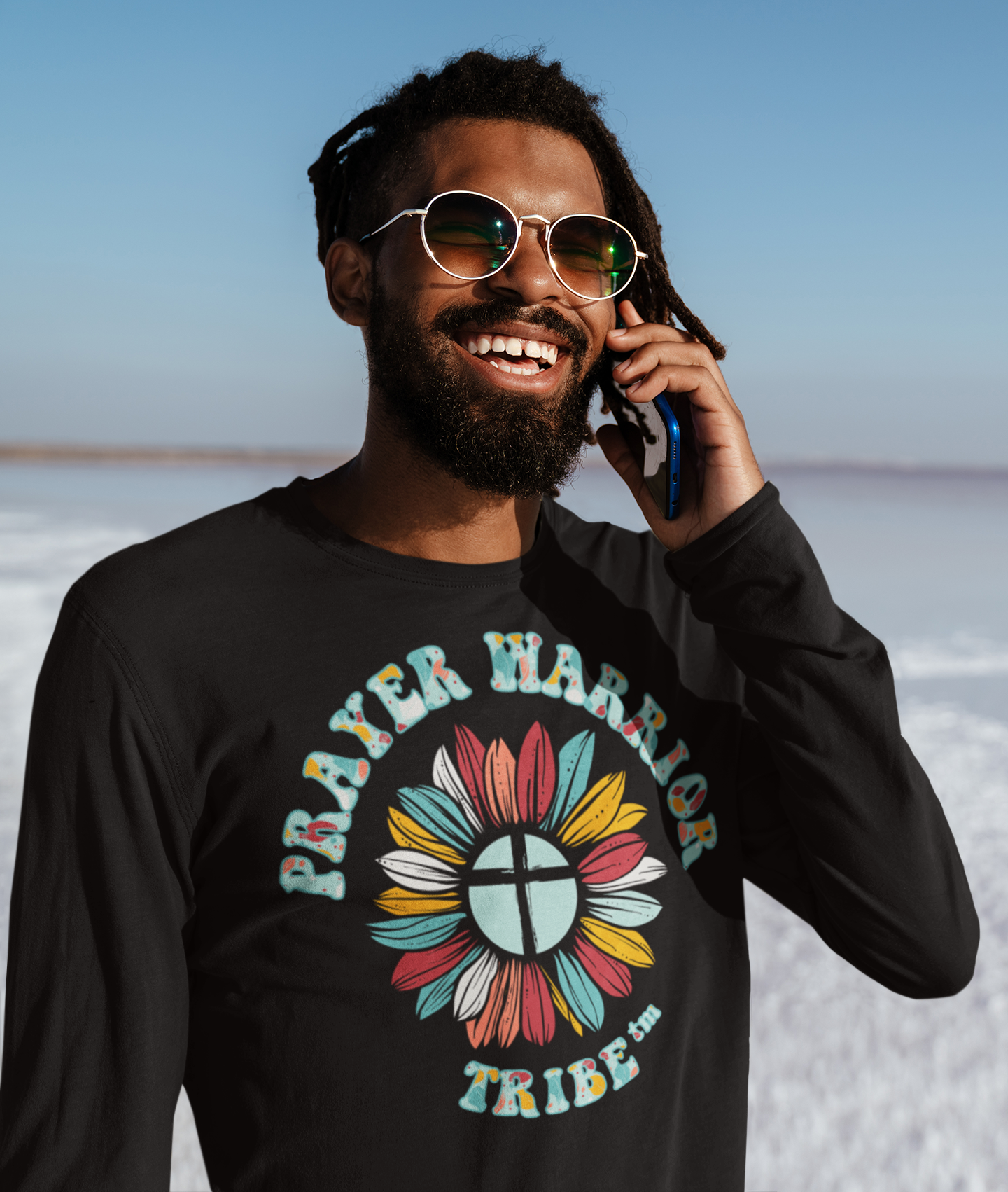 Men Upsize Long Sleeve Tshirt Groovy Camo Prayer Warrior Tribe