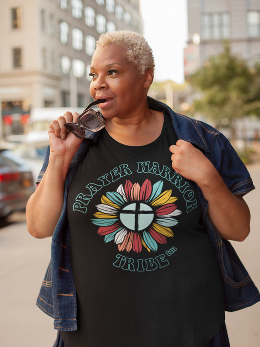 Women Upsize Short Sleeve Tshirt Groovy Outline Prayer Warrior Tribe