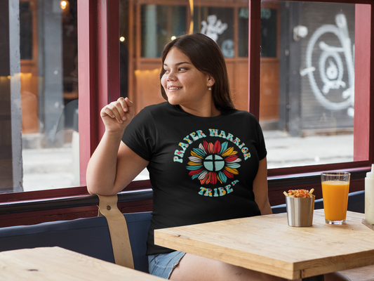 Women Short Sleeve Tshirt Upsize Groovy Camo Prayer Warrior Tribe